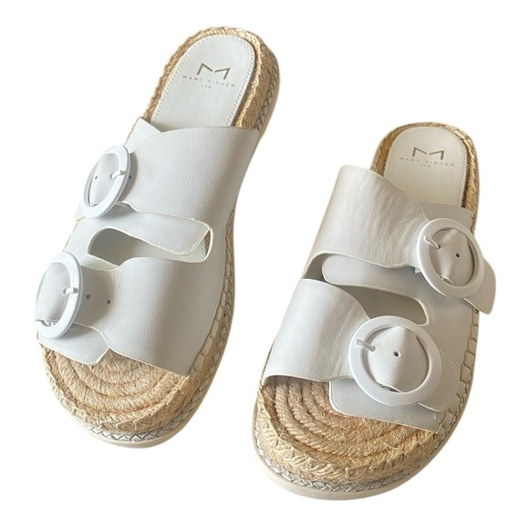 Marc Fisher White Leather Sandals 0.5” Platform Espadrille Braided Cord Size 7.5 - Picture 3 of 11